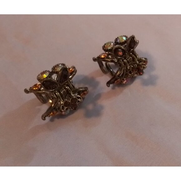 Vintage Rhinestone Butterfly Hair Claw Clips Gold Tone Set Of 2 - Picture 1 of 6